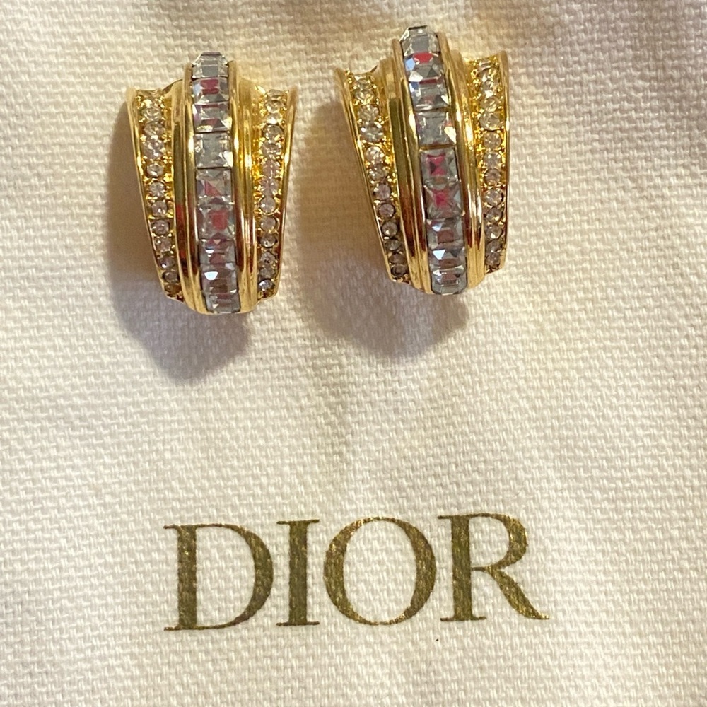 Gorgeous Vintage Christian Dior Art Deco Baquette Rhinestone Clip On Earrings